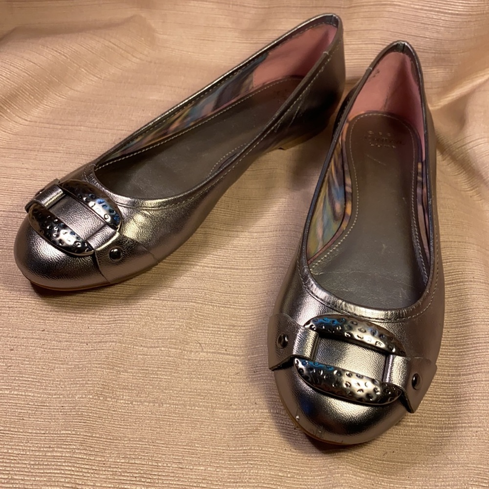 Joan & David leather silver metallic ballet flats